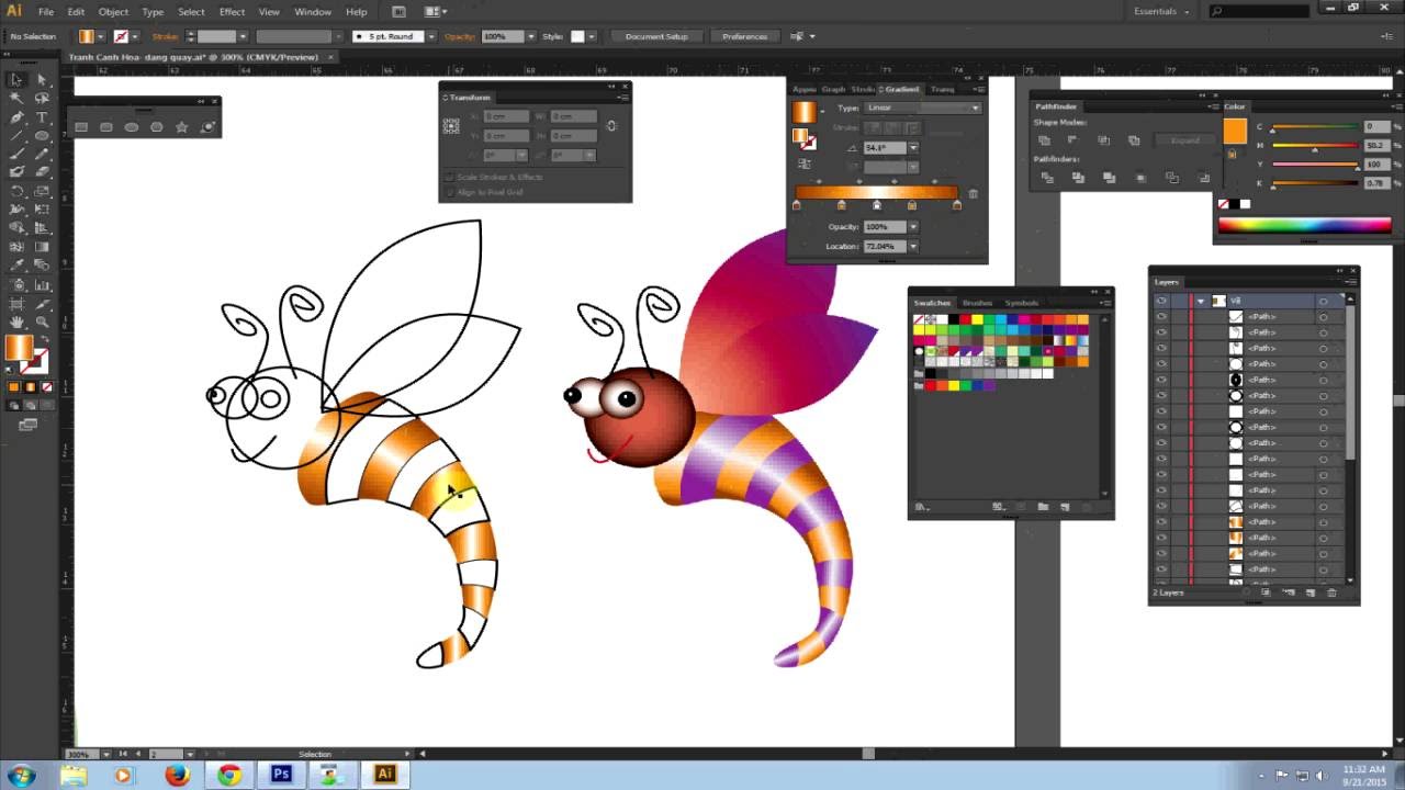 Học Illustrator] Vẽ con ong - Ứng dụng lệnh tô màu Part3 - YouTube
