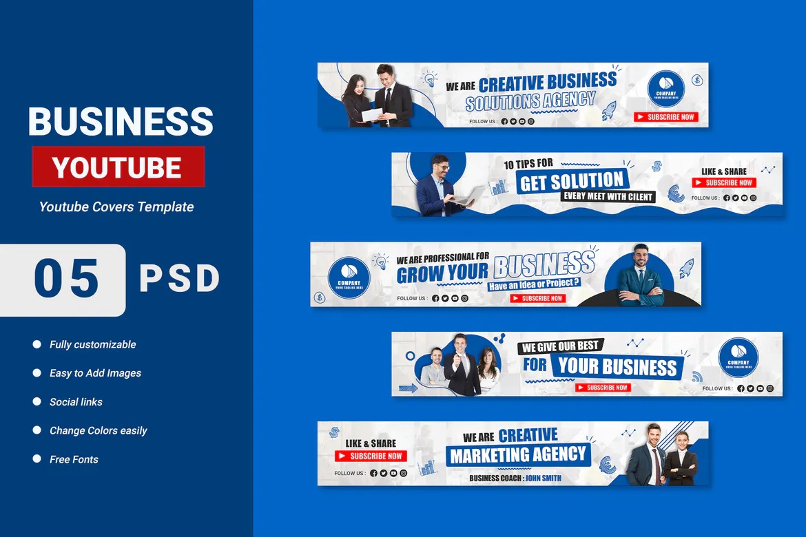 Business YouTube Banner Template Free Download - PSD Locker