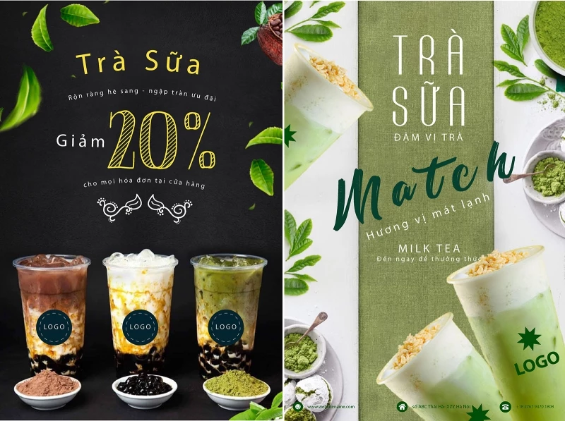 Vector Poster quảng cáo trà chanh trà sữa khuyến mãi vào hè hấp dẫn