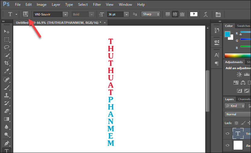 Cách xoay chữ trong Photoshop