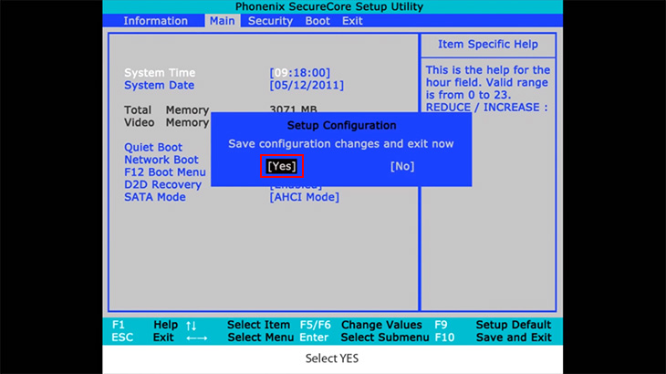 hấn phím F10 để lưu và thoát. Bạn chọn Yes.